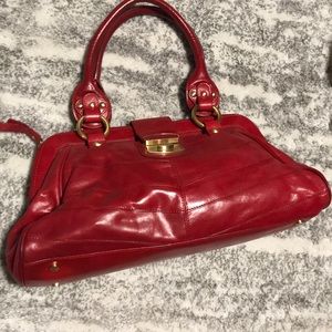 Charles David Red Leather Satchel Purse Bag